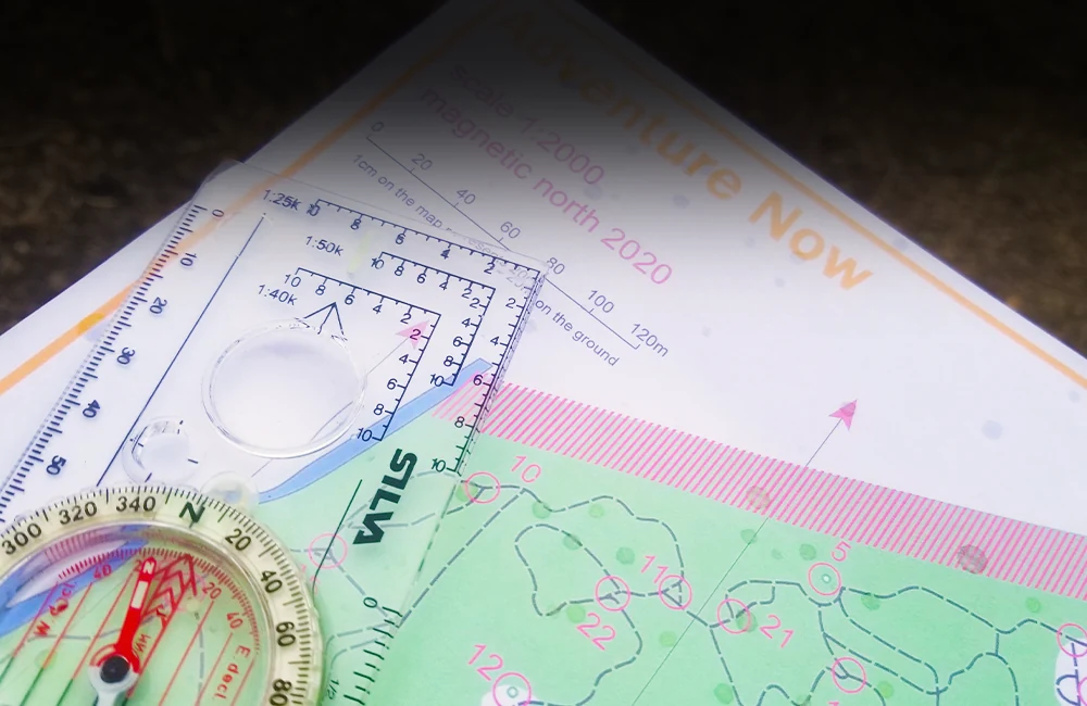 Orienteering map and compass