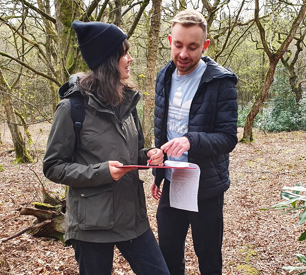 A happy couple reading a map and discussing which way to go. Taking part in Adventure Now's Catchphrase quest