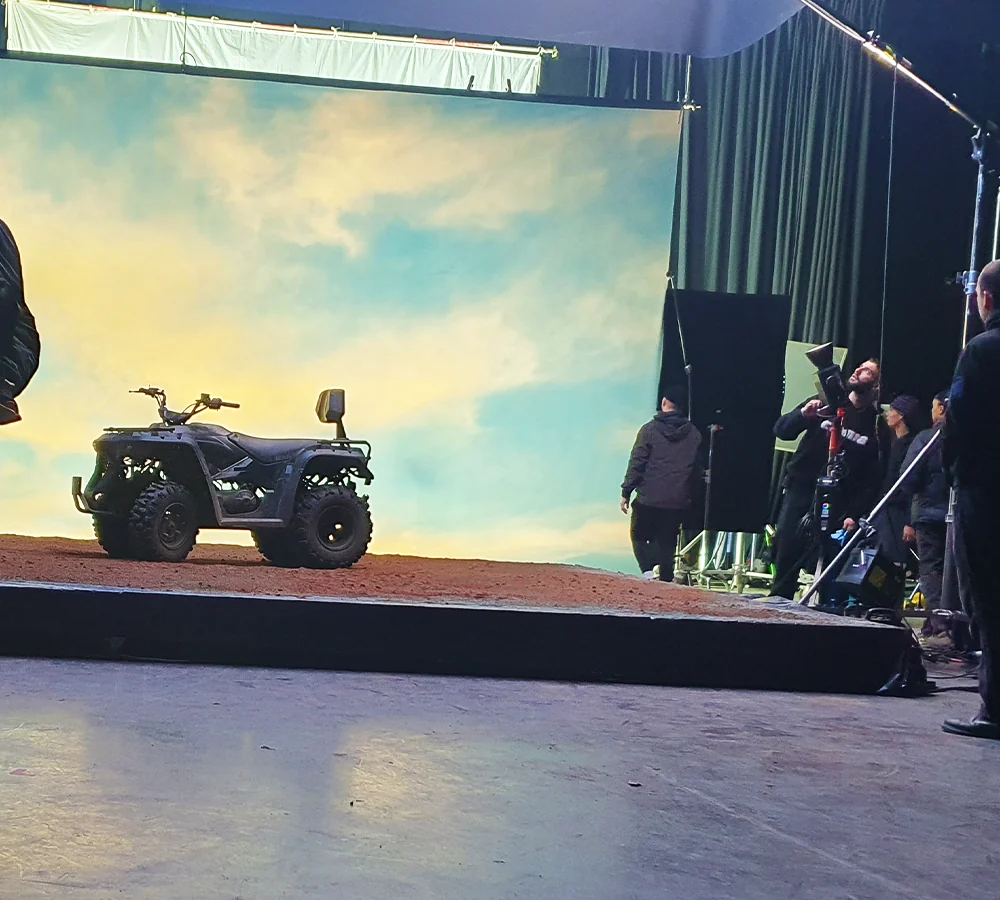 Black quad bike on set in a Media City TV studio