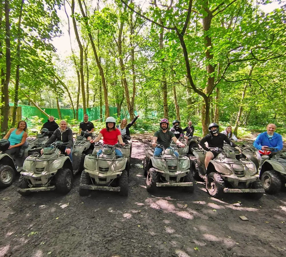 Company away day doing quad biking in Adventure Now's woodland in Manchester