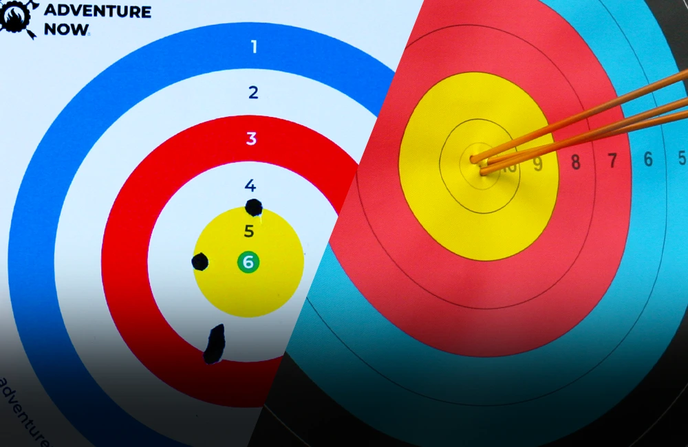 Picture with an Air Rifle target and an Archery target, both have been shot